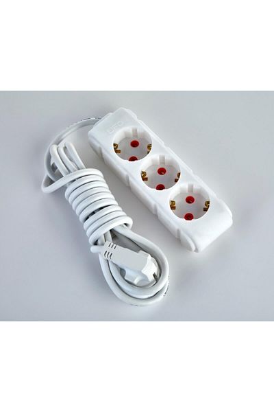 UFO White Colored Triple Grounded Socket - 3 Meter Store, New Model Pattern 976748