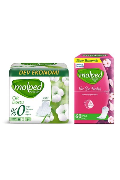 Molped Pure Soft Normal Giant Economy 34 Pieces + Daily Pad Every Day Freshness Thin 60 Pieces