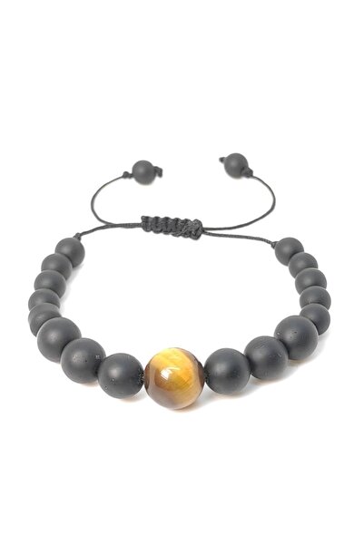 TAŞ RÜYASI Matte Obsidian Knitted Bracelet - Tiger Eye