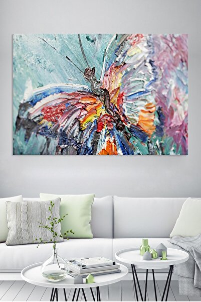 Nazenin Design Yağlı Boya Görünüm Kelebek Saanatsal Dekoratif Kanvas Tablo (1...