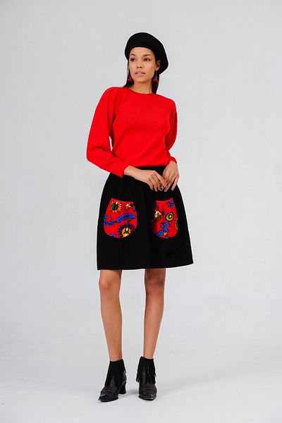 İna Divitin Flannel Elastic Waist, Pocket, Winter Skirt
