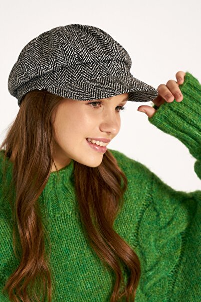 FELLMENS 1949 Çizgili Kazayağı Desen Kadın Şapka