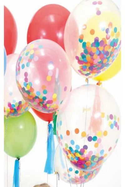 Parti dolabı Mixed Color Confetti Transparent Balloon 5 Pack