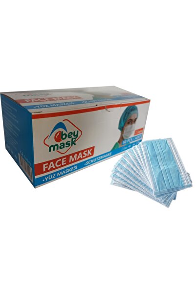 BEYMASK 3 Katlı Full Ultrasonik Telli Spunbond Kumaş Mavi Renk Cerrahi Maske ...