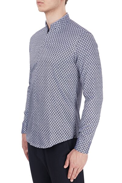 Emporio Armani Cămașă cu mânecă lungă pentru bărbați, albastru marin, 100% bumbac, cu guler ridicat 91ss1t 910f7 039