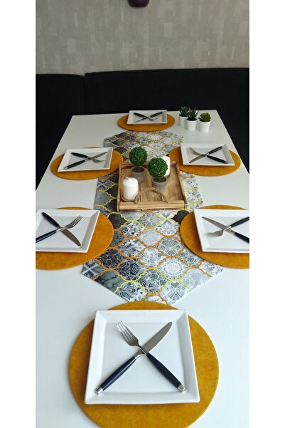 Ayşemce Σετ τραπεζαρίας αμερικάνικου τύπου 6 κίτρινα πιάτα σερβιρίσματος (με ...