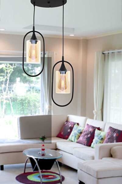 Begüsa Boris 2'li Siyah Camlı Tepsili Avize