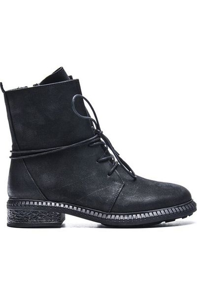 Bulldozer 220621 Μαύρο Nubuck Γνήσιο δέρμα Γυναικείες μπότες από καουτσούκ με κορδόνια χειμερινά παπούτσια Unisex