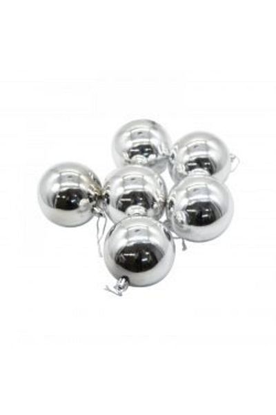 Happyland 6 Pieces Christmas Tree Ornament 8 Cm Silver Color Ornament Ball