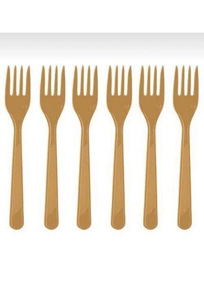 PARTİCİM SÜS EVİ Disposable Gold Plastic Fork 25 Pieces