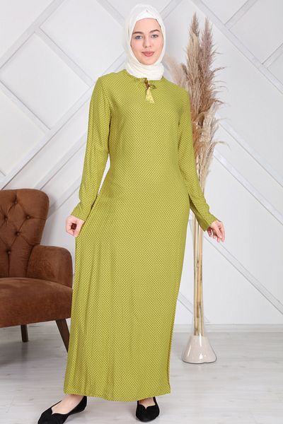 Reis Women's Green Cotton Viscose Polka Dot Hijab Dress