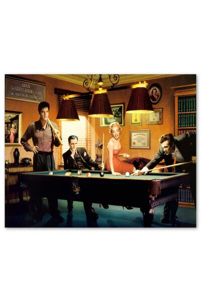 Cakatablo Ahşap Tablo Elvis Clark Marilyn Ve James Bilardo Masasında (25x35 C...