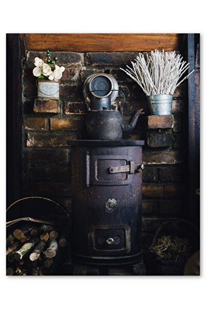 Cakatablo Ahşap Tablo Otantik Odun Sobası Ve Kara Çaydanlık (35x50 Cm Boyut)