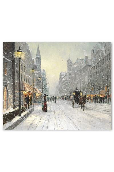 Cakatablo Ξύλινος πίνακας: Άνθρωποι και αυτοκίνητα στη χιονισμένη οδό (Μέγεθο...