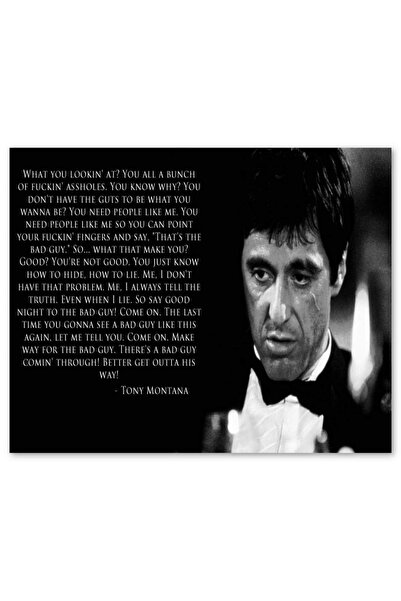 Cakatablo Ahşap Tablo Yaralı Yüz Tony Montana Sözü (50x70 Cm Boyut)