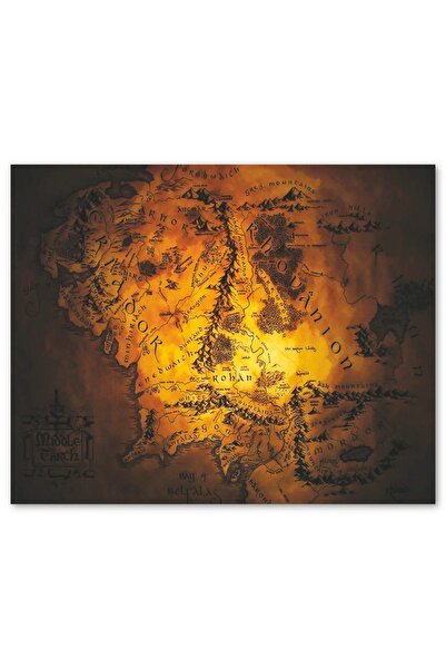 Cakatablo Ahşap Tablo Yüzüklerin Efendisi Orta Dünya Rohan Haritası (50x70 Cm Boyut)