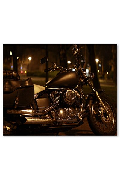 Cakatablo Ahşap Tablo Gece Işıkları Altında Siyah Chopper Motorsiklet (50x70 ...