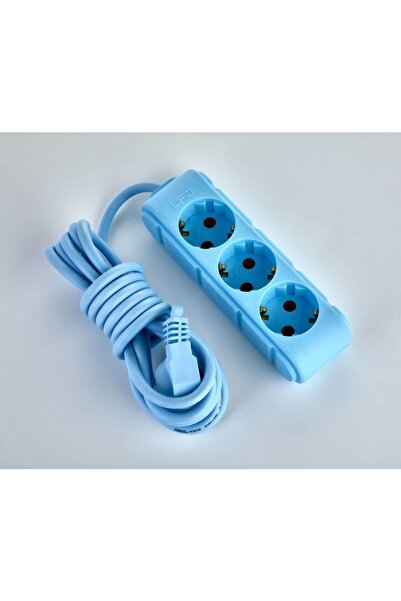 UFO Elektrik 5 Metre Mavi Renkli Üçlü Topraklı Kablolu Topraklı Grup Priz