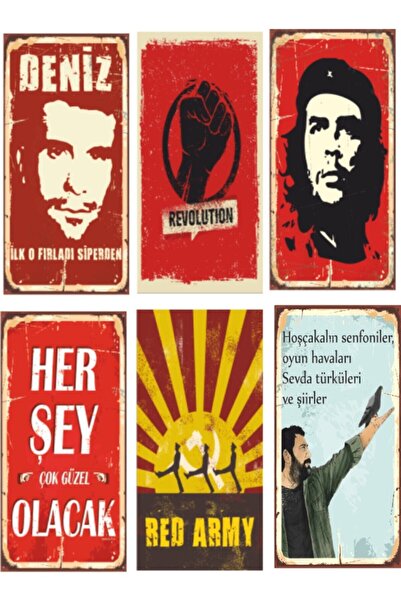 Hayal Poster Devrim Che Ahmet Kaya 6lı Retro Ahşap Poster Seti