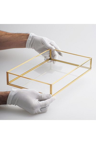 El Crea Designs 30x20x6cm Brass Gold Glass Tray Promise Engagement Tableware Kitchen Ring Presentation Groom Coffee Organization