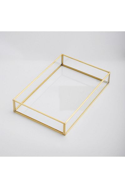 El Crea Designs 30x20x6cm Brass Gold Glass Tray Promise Engagement Tableware Kitchen Ring Presentation Groom Coffee Organization