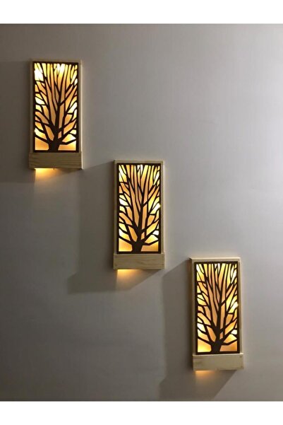 MSAĞWOODS Açkapa 3lüset Piller Hariç Peri Ledli Masifahşap Tablo Ev Hediye Ho...