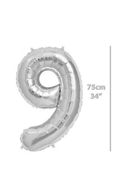 ECE PARTİ Foil Number 9 Silver Balloon 75cm (34 Inch)