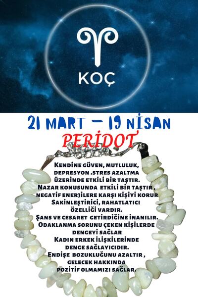 GÜMÜŞTEL EL SANATLARI Sertifikalı Burç Taşı Koç Burcu Olivin Peridot Taşı Bil...