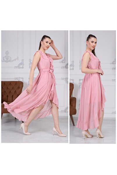 CİXAPLE فستان شيفون سادة مكشكش