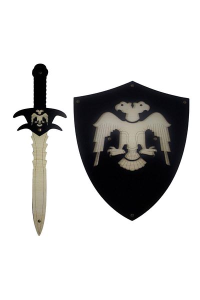 Ahtek Wooden Double-Headed Seljuk Shield and Sword