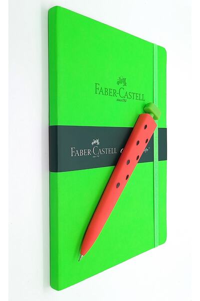 Faber Castell A5 Faux Leather Agenda Neon Green Unlined Undated And Watermelon Versatile 0.7 Mechanical Pen
