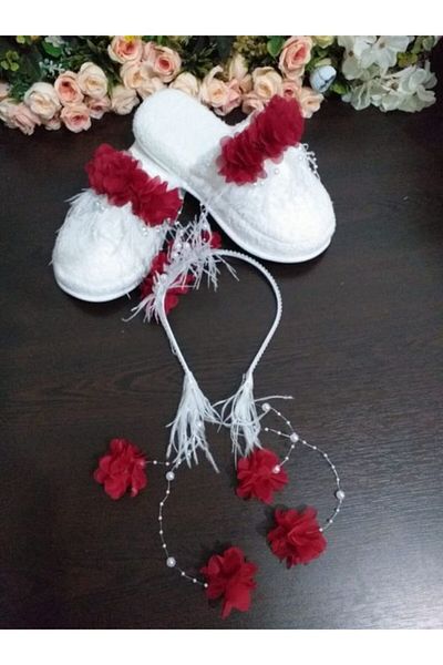 SÜSLÜTASARIM Maternity Slippers and Crown Feathered Pearl – Maternity Set – Maternity Set – Maternity Set