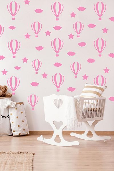 Biz Dijital Pink Baby Room Sticker - with Balloons and Cute Decor