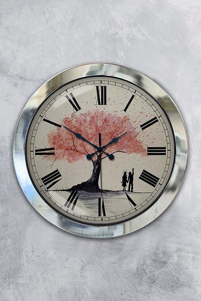 Kasva Concept 36 cm Chrome Metal Pink Tree Wall Clock