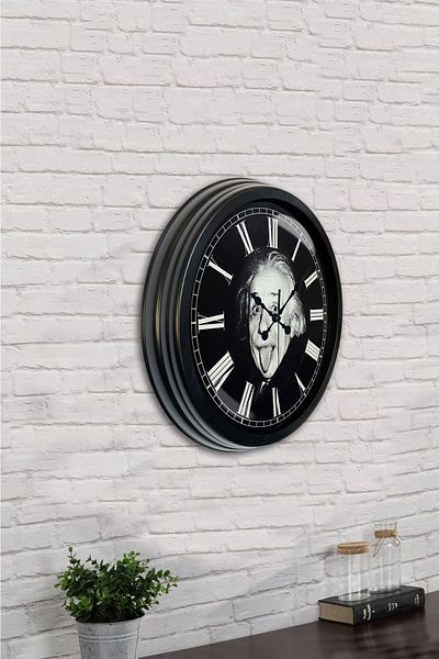 Kasva Concept Ceas de perete Albert Einstein din metal negru de 40 cm