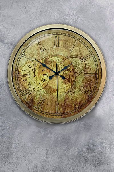 Dream Gift Gift 40 cm Antique Metal Map Wall Clock
