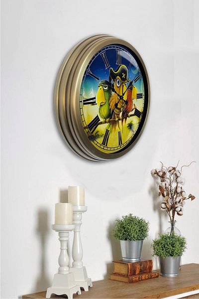 Kasva Concept Gift 40 cm Antique Metal Pirate Parrot Wall Clock