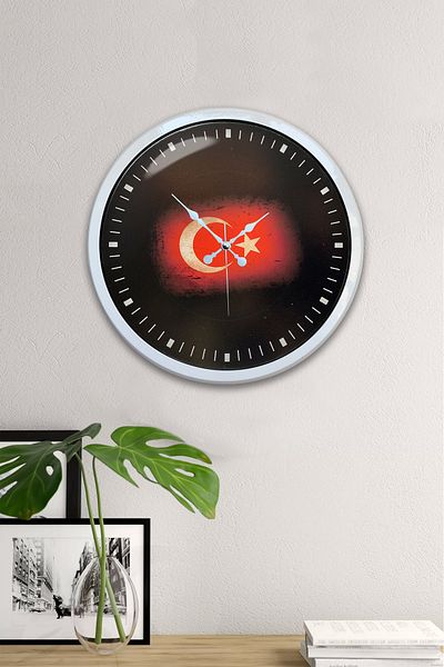 Kasva Concept 40 cm White Metal Turkish Flag Wall Clock