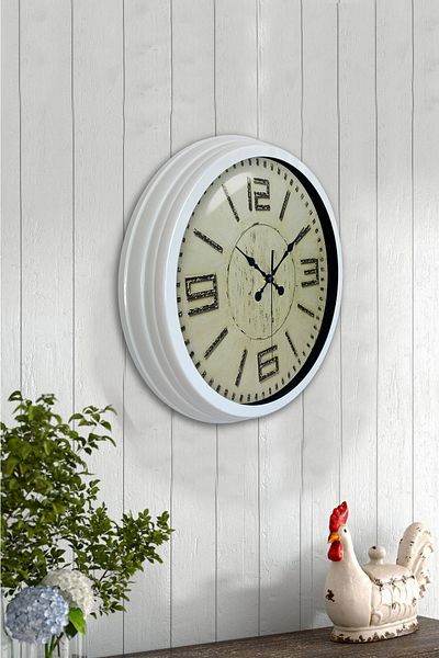 Kasva Concept Cadou 40 Cm Ceas de Perete Retro Metal Alb