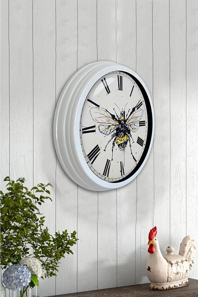 Kasva Concept Gift 40 cm White Metal Bee Wall Clock
