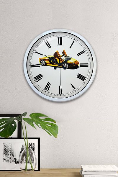 Kasva Concept Gift 40 cm White Metal Car Wall Clock