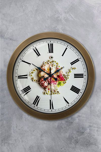 Kasva Concept Gift 36 cm Antique Metal Daisy Wall Clock
