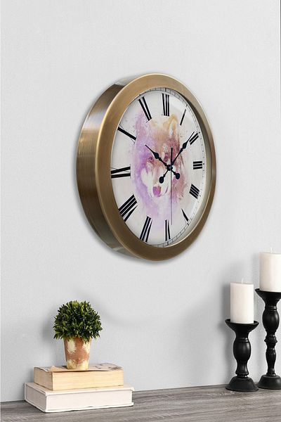 Kasva Concept Gift 36 cm Antique Metal Wolf Wall Clock