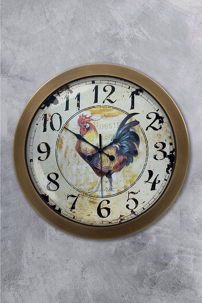 Kasva Concept Gift 36 cm Antique Metal Rooster Wall Clock