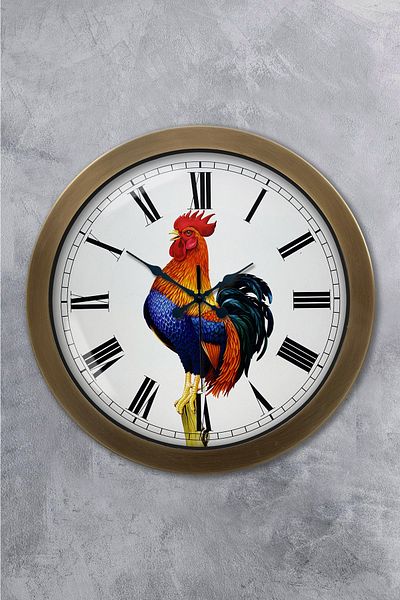 Kasva Concept Δώρο 36 εκ. Αντίκα Μεταλλικό Ρολόι Τοίχου Κόκορα