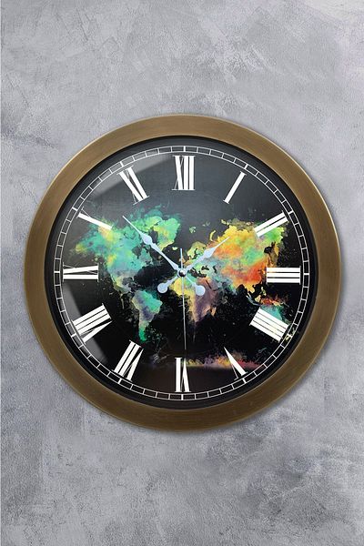 Kasva Concept Gift 36 cm Antique Metal Map Wall Clock