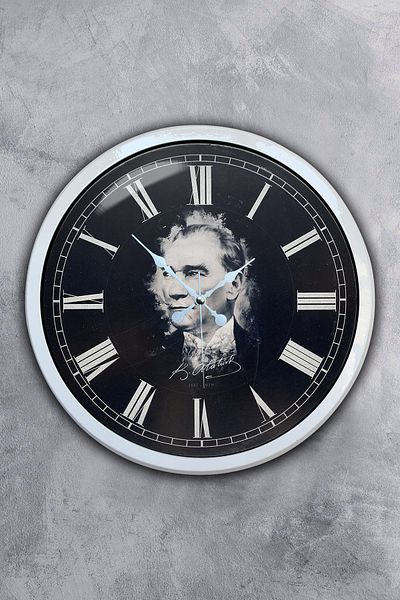 Kasva Concept Δώρο 40 εκ. Λευκό Μεταλλικό Ρολόι Τοίχου Ataturk