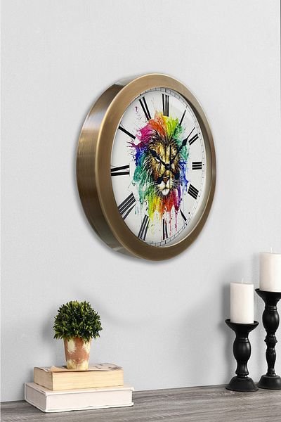 Kasva Concept Gift 36 cm Antique Metal Lion Wall Clock