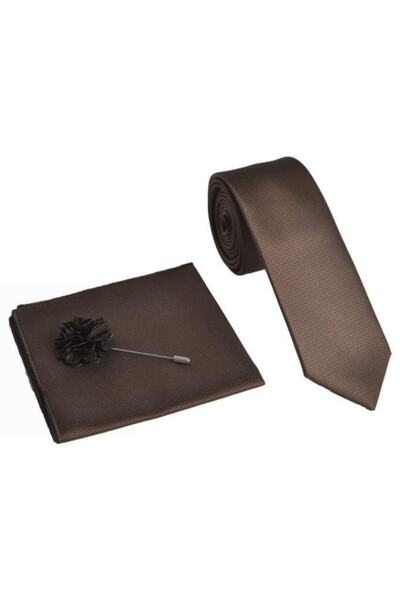 Brianze Мъжки комплект цветя с кафява вратовръзка и яка с яка
