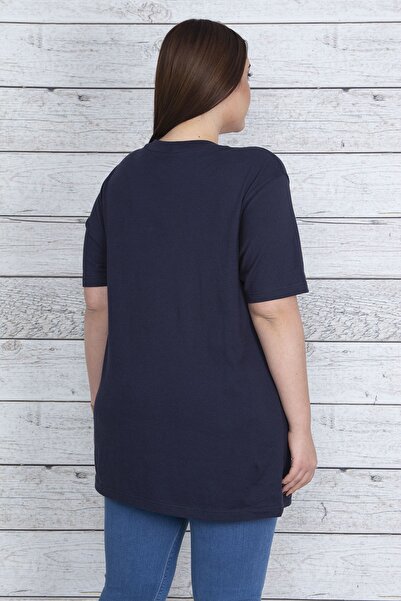 Şans Γυναικεία μπλούζα Navy Blue φαρδιά κομμένη βαμβακερή μπλούζα Oversize 65N23414